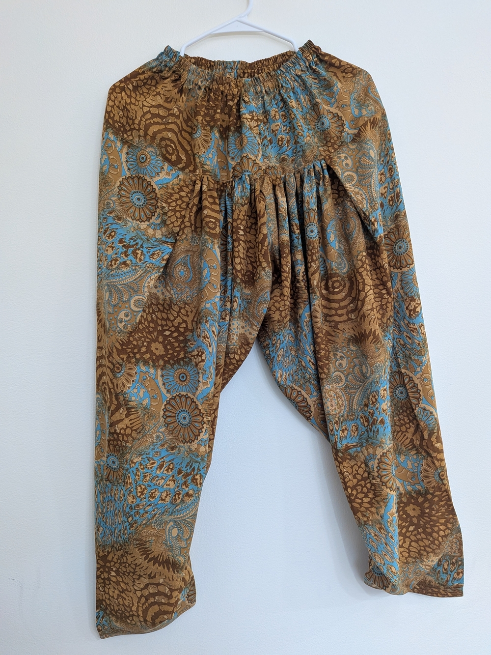 Exotic Boho Floral Harem Pants in Brown & Light Blue